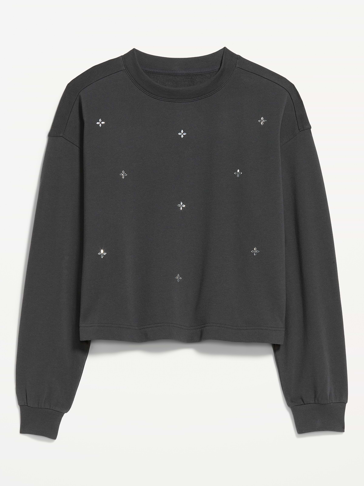 Fleece Crew-Neck Embellished Top