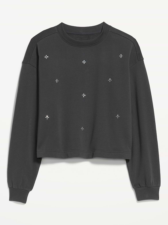 Fleece Crew-Neck Embellished Top