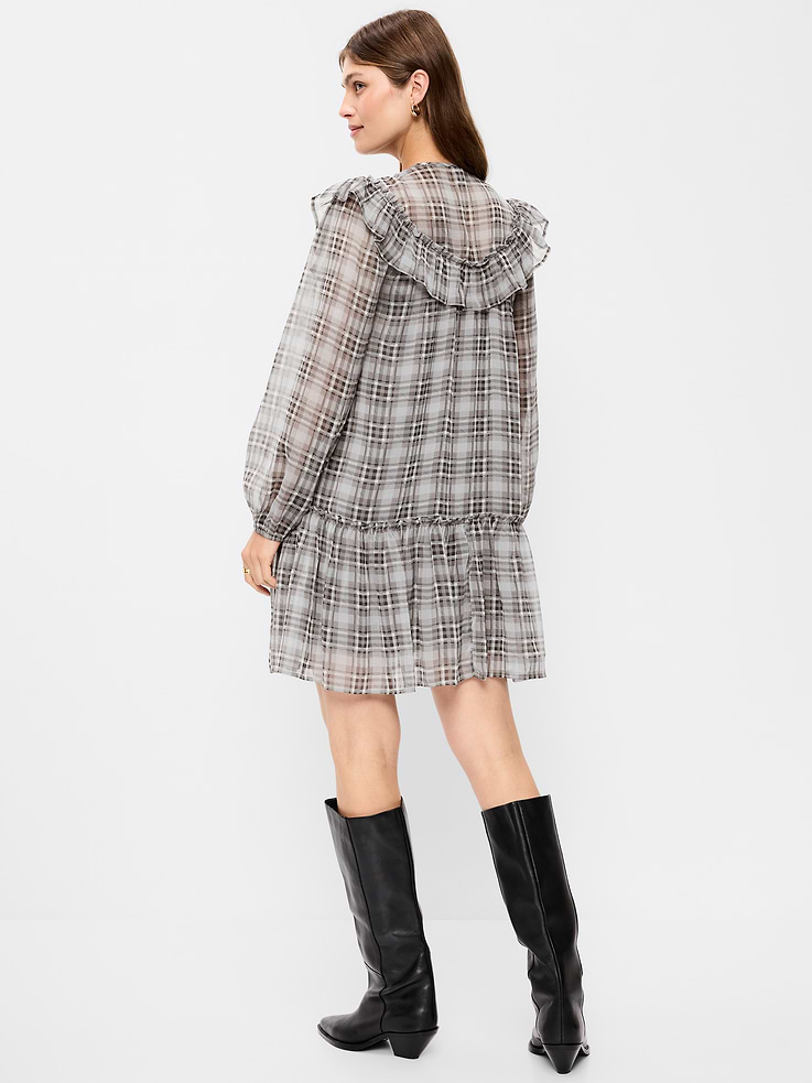 Image 2 of 9, Chiffon Ruffle Swing Mini Dress