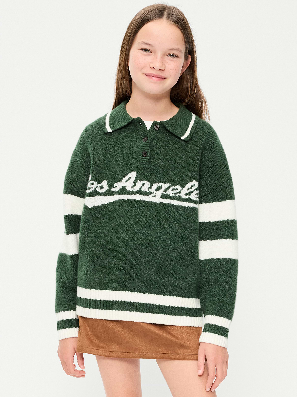 Image number 1 showing, Oversized Long-Sleeve Rugby Polo Sweater for Girls