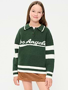 Image number 1 showing, Oversized Long-Sleeve Rugby Polo Sweater for Girls