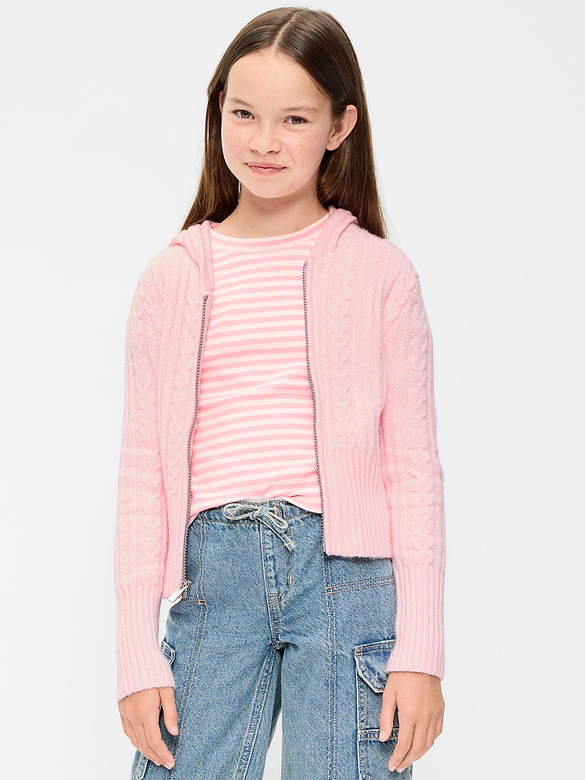 Fitted Cable-Knit Full-Zip Hoodie for Girls