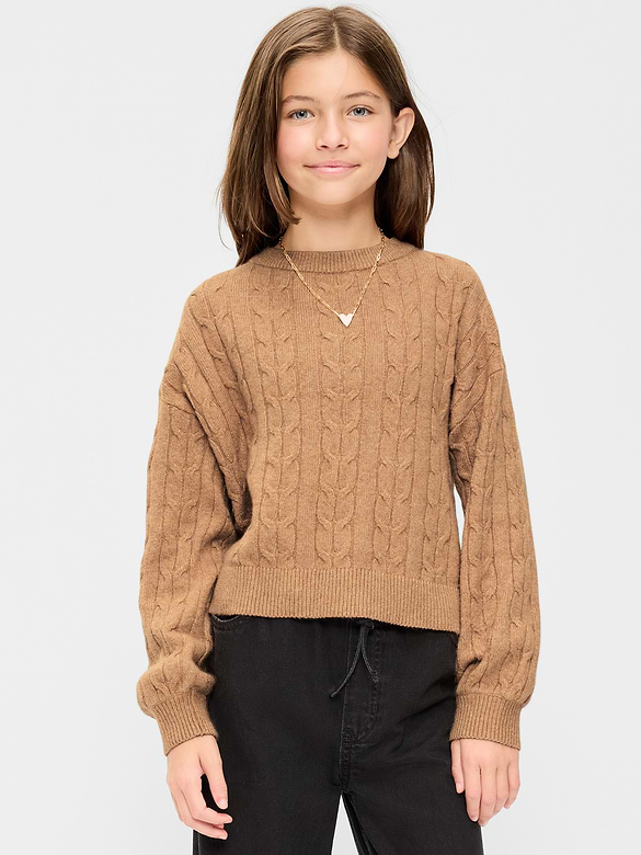Long-Sleeve Cable-Knit Sweater for Girls