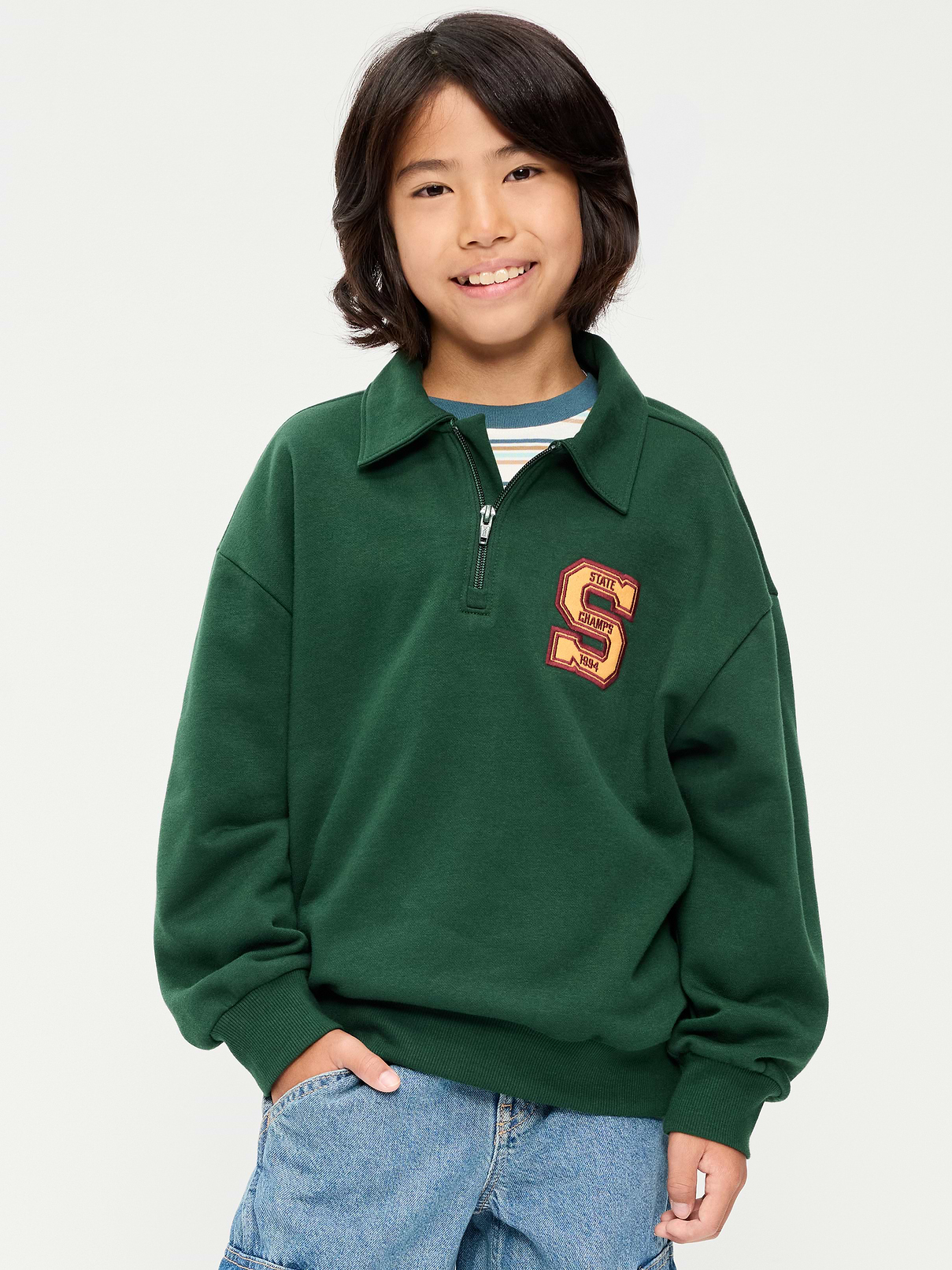 Image number 1 showing, Oversized Collared Fleece Quarter-Zip for Boys