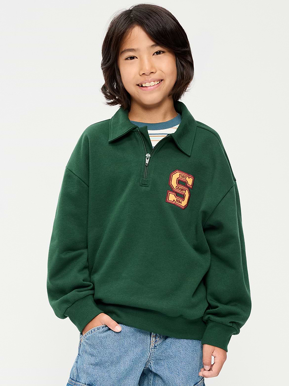 Oversized Collared Fleece Quarter-Zip for Boys