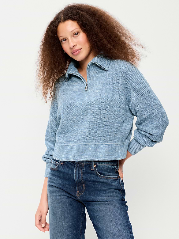 Seaside Cotton Shaker Oversized Half-Zip Sweater