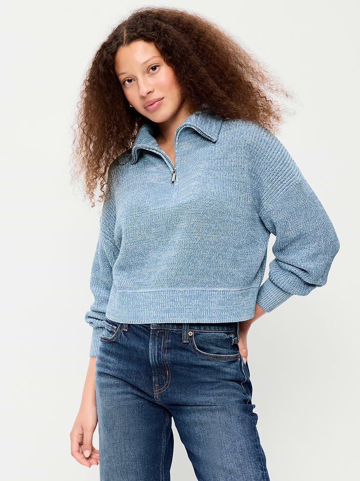 Image 1 of 6, spread collar, half zip, long sleeves, rib-knit cuffs and hem, pullover style, Product #904534