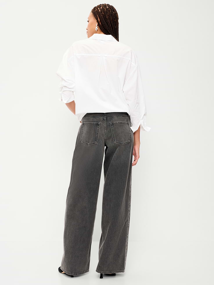 Image 3 of 9, Low-Rise Baggy Wide-Leg Embellished Jeans