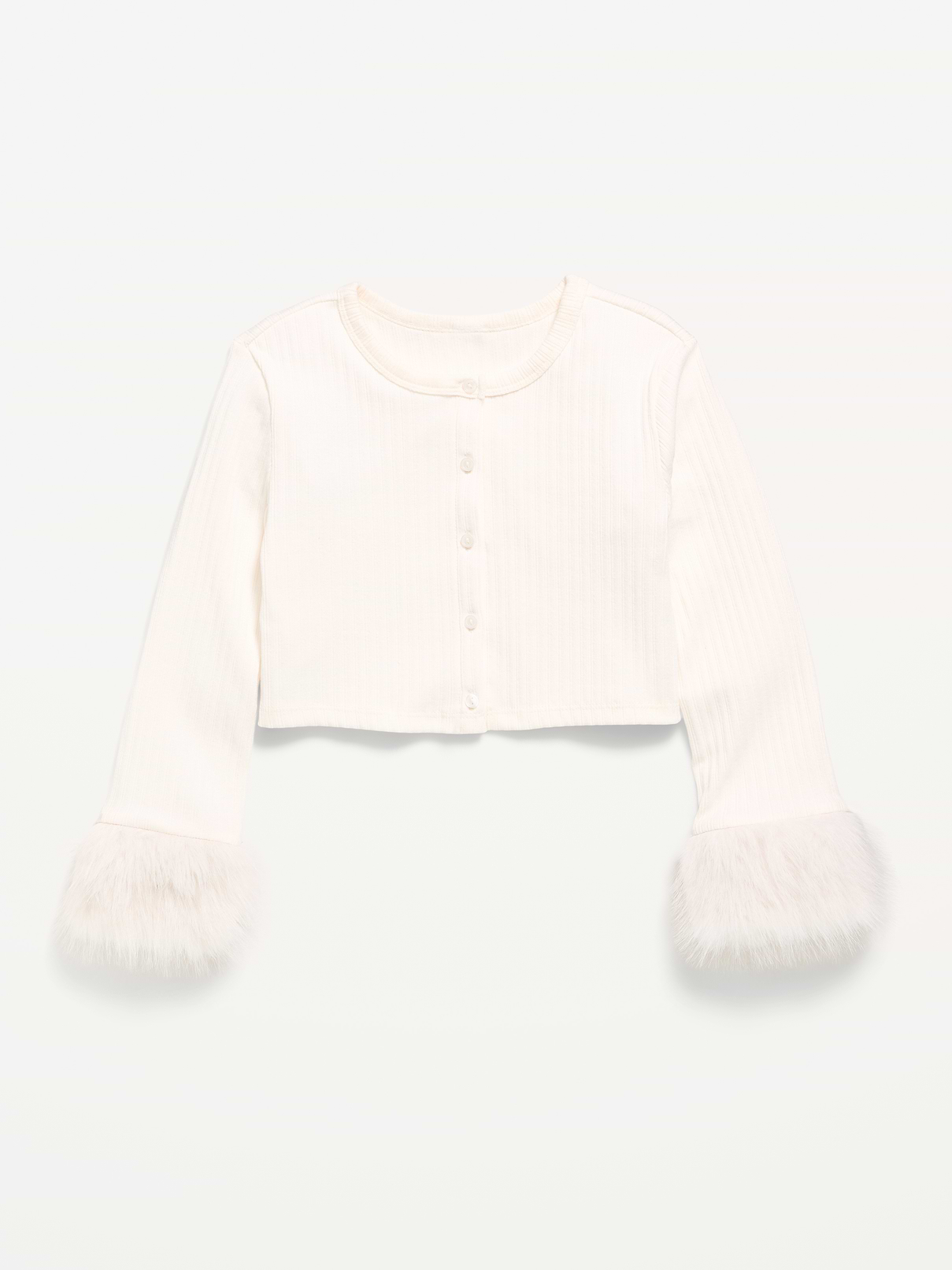 Image 2 of 4, Cropped Faux-Fur Cuff Cardigan Sweater for Girls