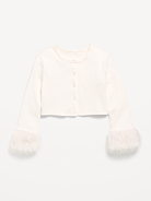 Image 2 of 4, Cropped Faux-Fur Cuff Cardigan Sweater for Girls