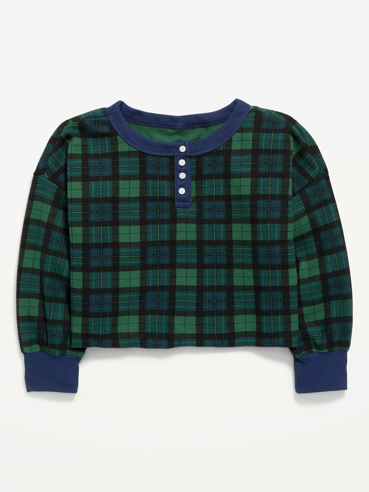 Image 1 of 2, crew neck, four-button henley placket, long sleeves, drop shoulders, Product #1181547