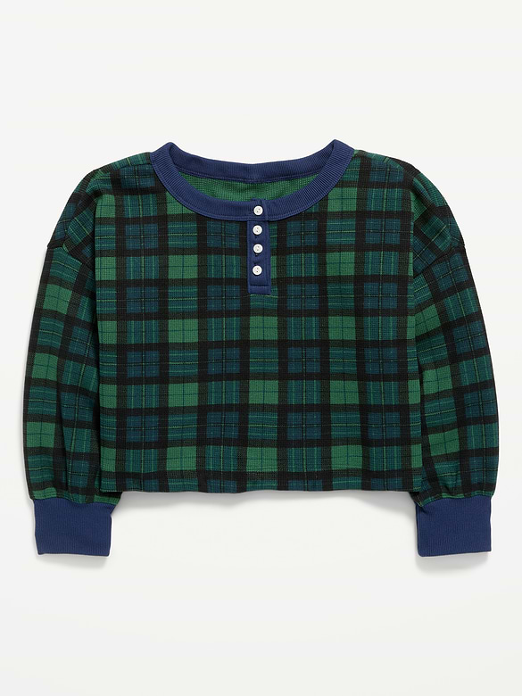 CozePlush Waffle Knit Henley Top for Girls