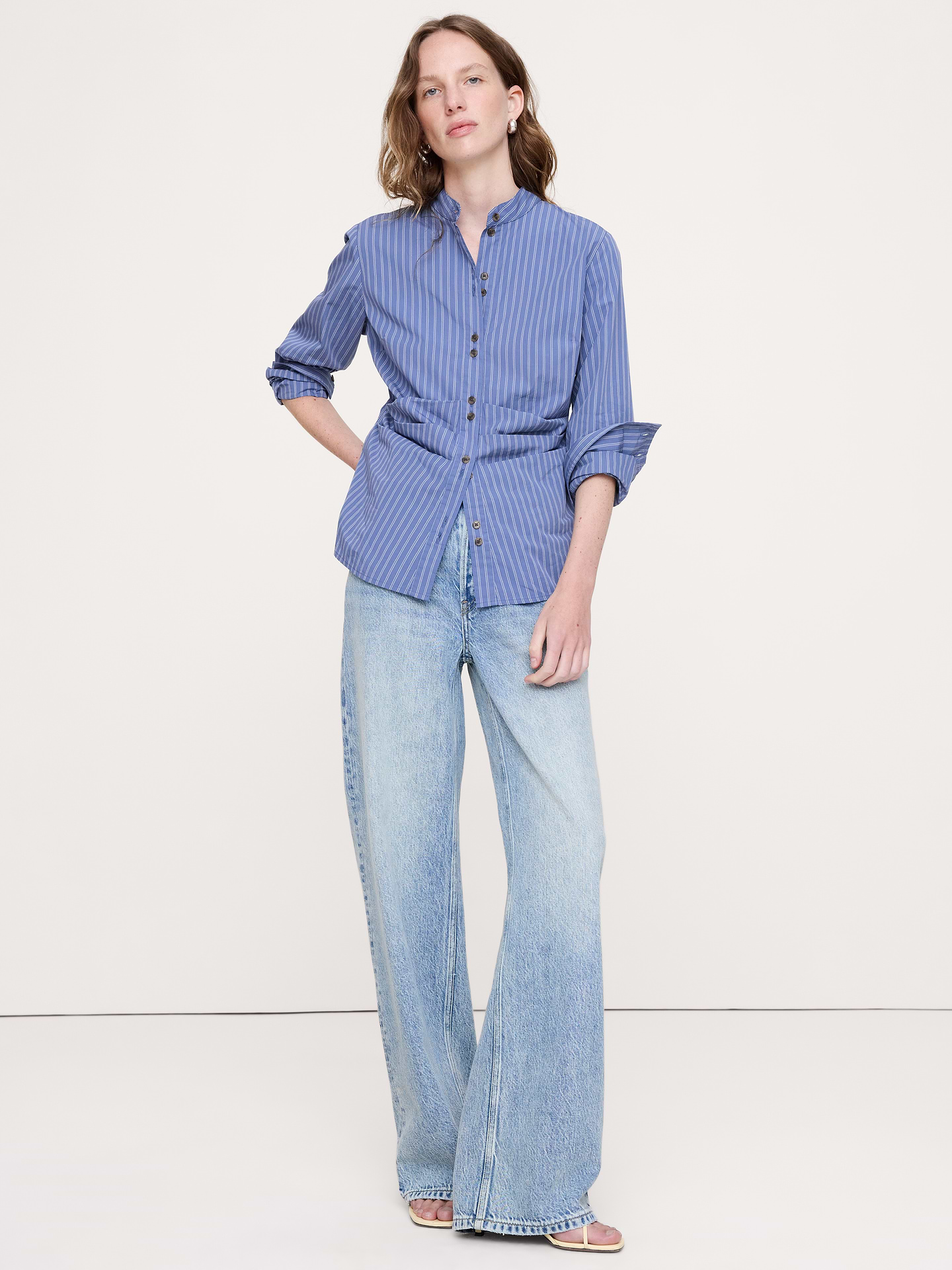Image number 1 showing, Cotton Pleated-Waist Top