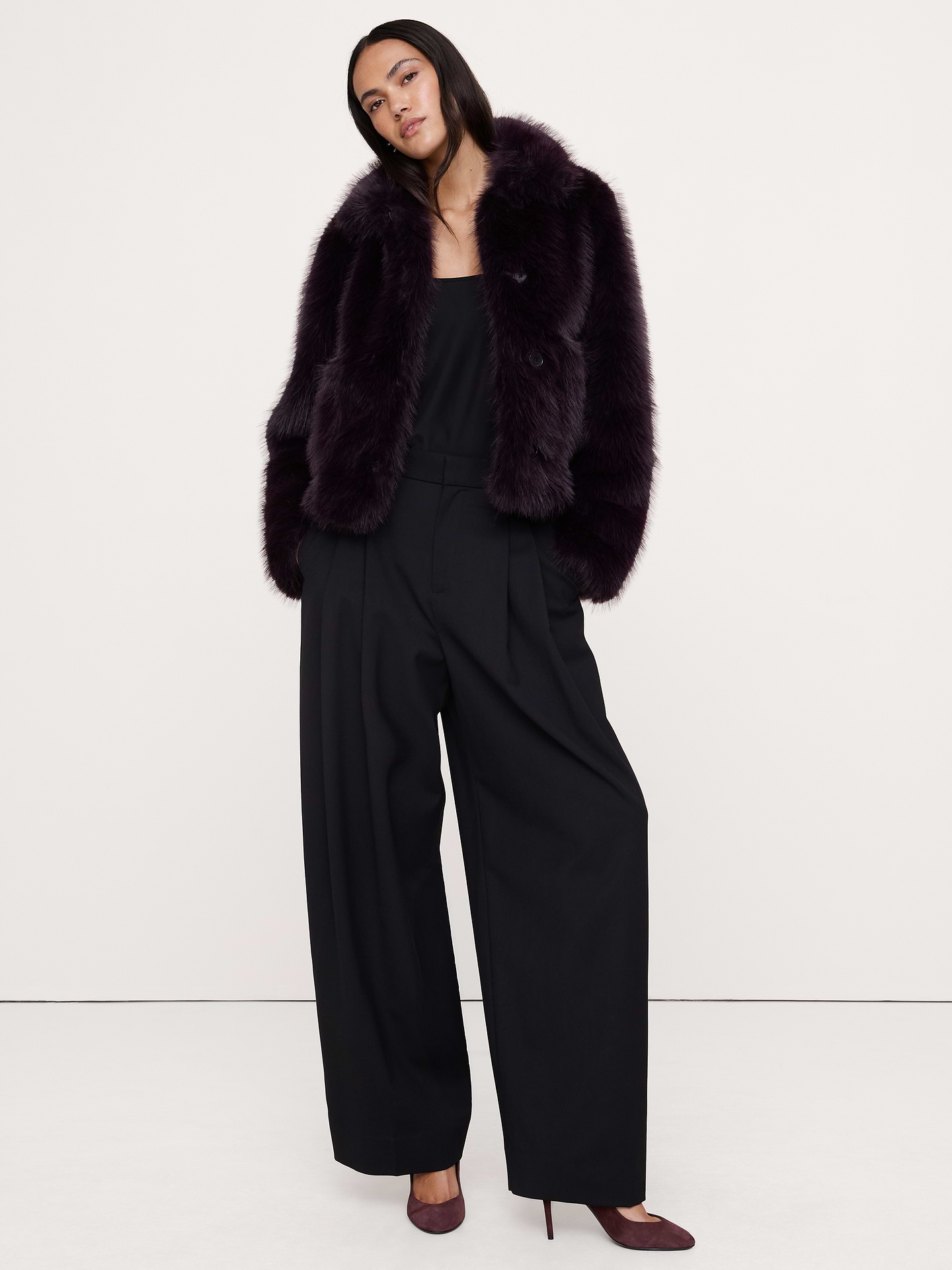 Image 1 of 8, So good we had to bring it back. We borrowed the cropped silhouette and pocket layout of the timeless lady jacket and remade it here in luxuriously soft faux fur., Classic Fit: A straight and easy fit., Button front closure., Front pockets., Fully lined., Product #1180286