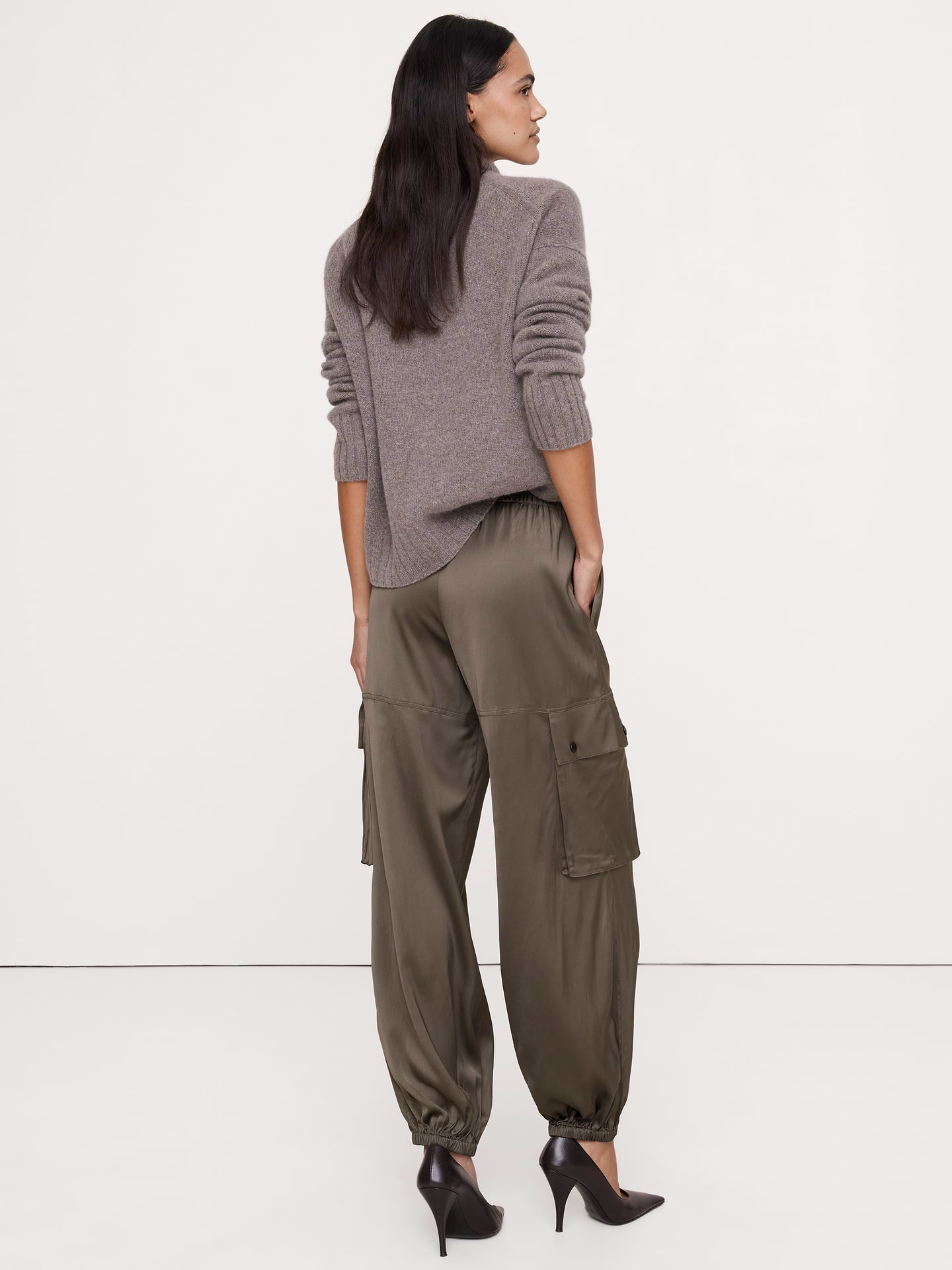 Image 4 of 7, Stretch-Satin Balloon Cargo Pant