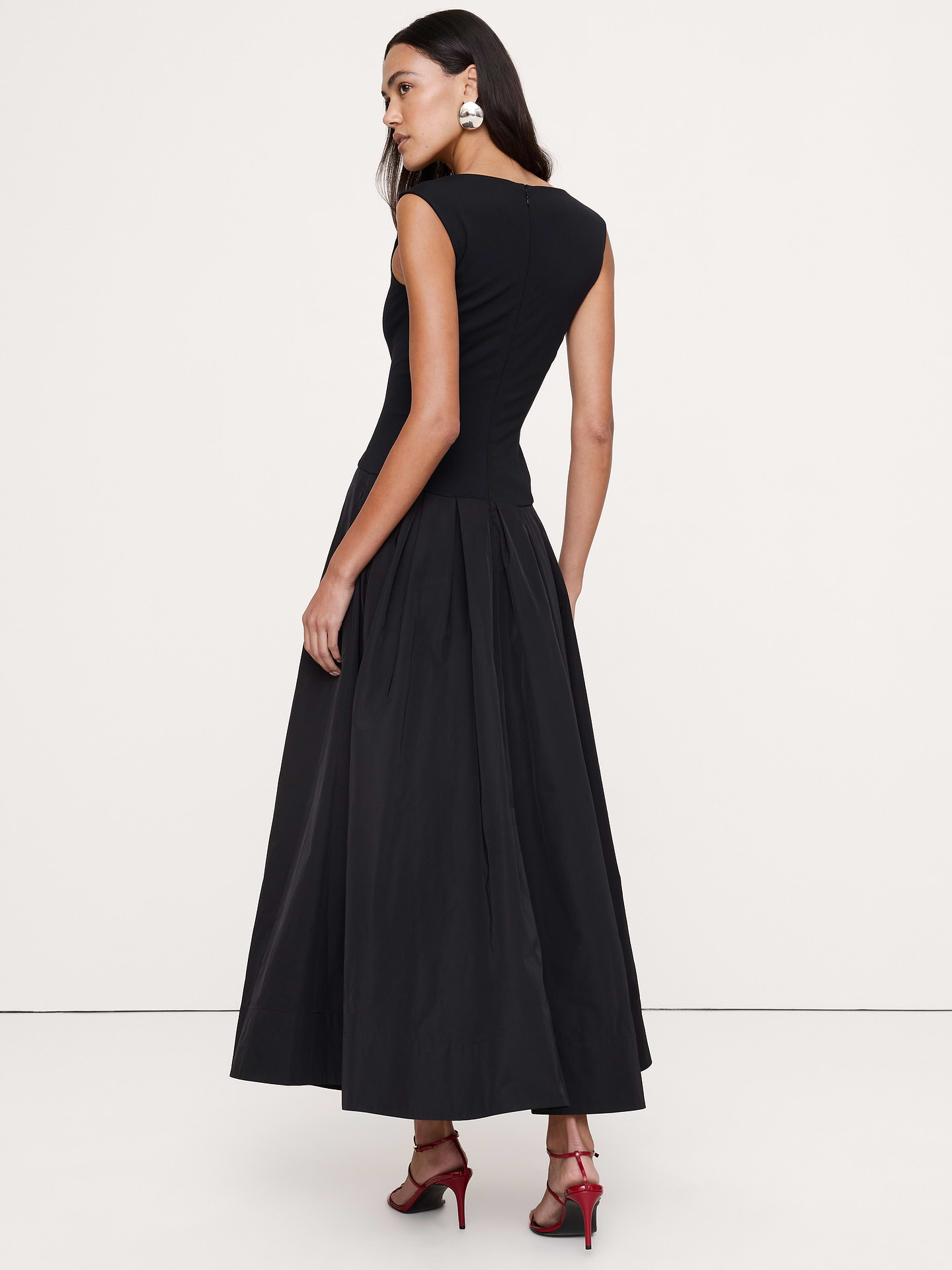 Image 3 de 4, Robe longue taille basse en jersey et taffetas
