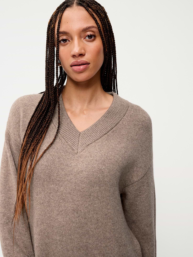 Image 4 of 9, SoSoft Long-Sleeve V-Neck Mini Sweater Dress