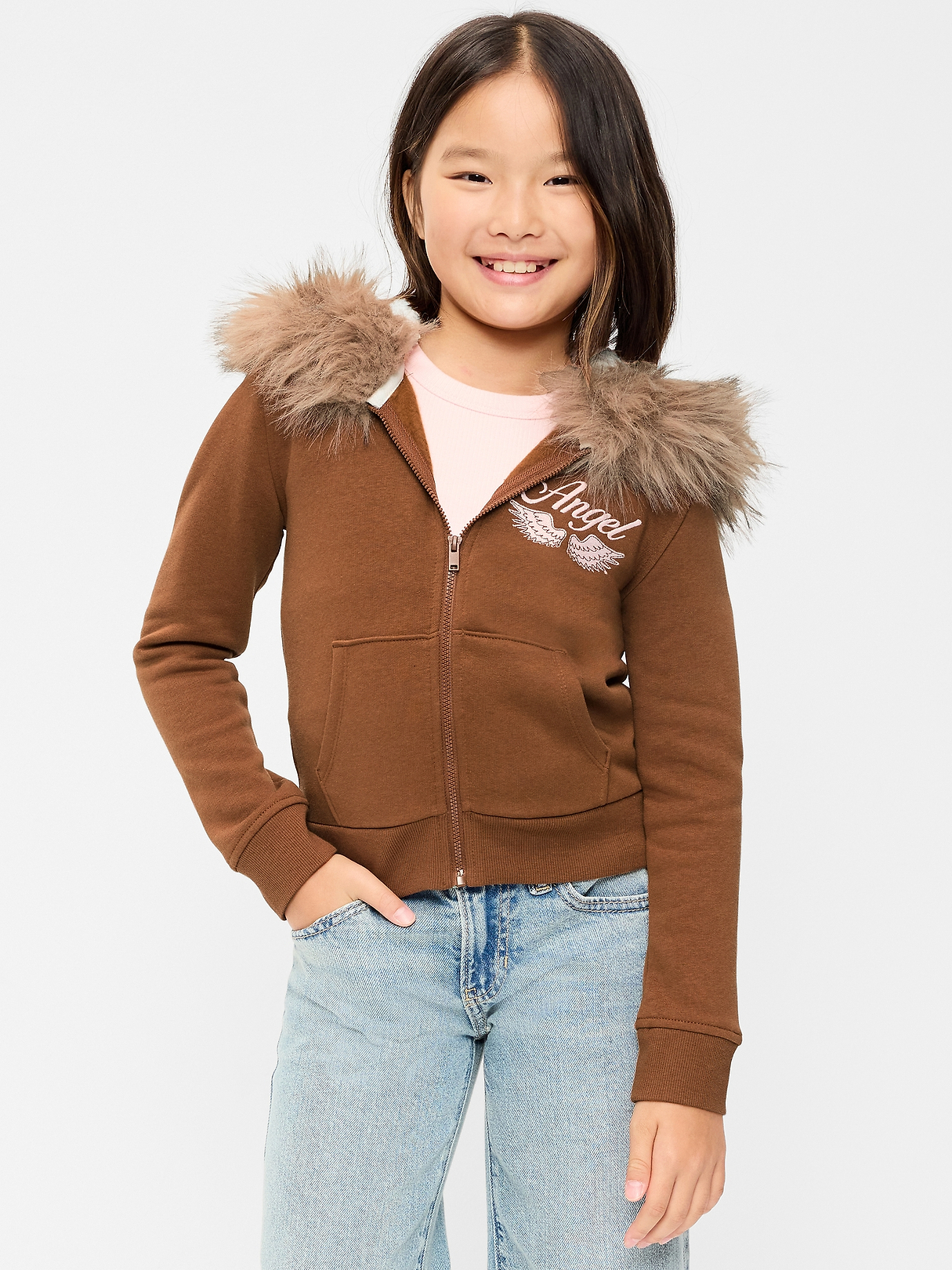 Fitted Faux-Fur Full-Zip Hoodie for Girls | Old Navy
