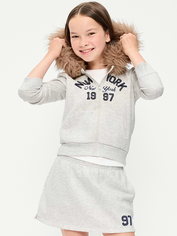 Fitted Faux-Fur Full-Zip Hoodie for Girls