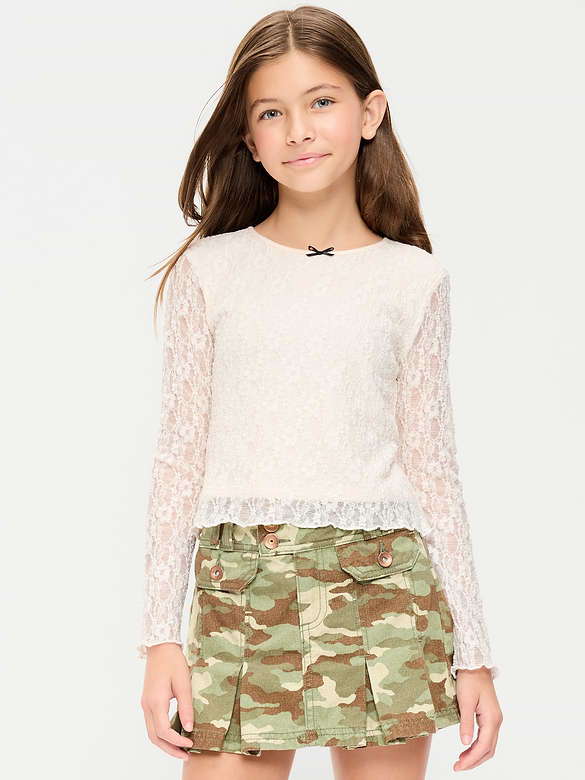 Fitted Long-Sleeve Lace Top for Girls