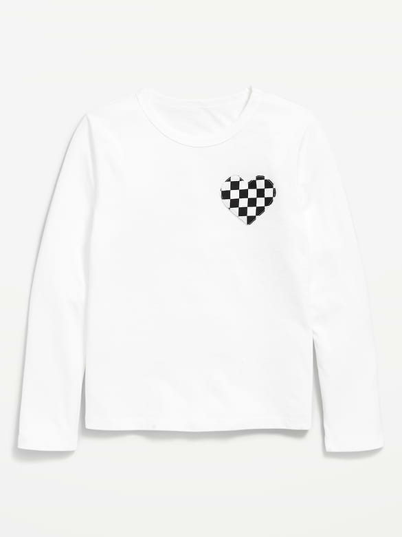 Softest Long-Sleeve Heart-Patch T-Shirt for Girls