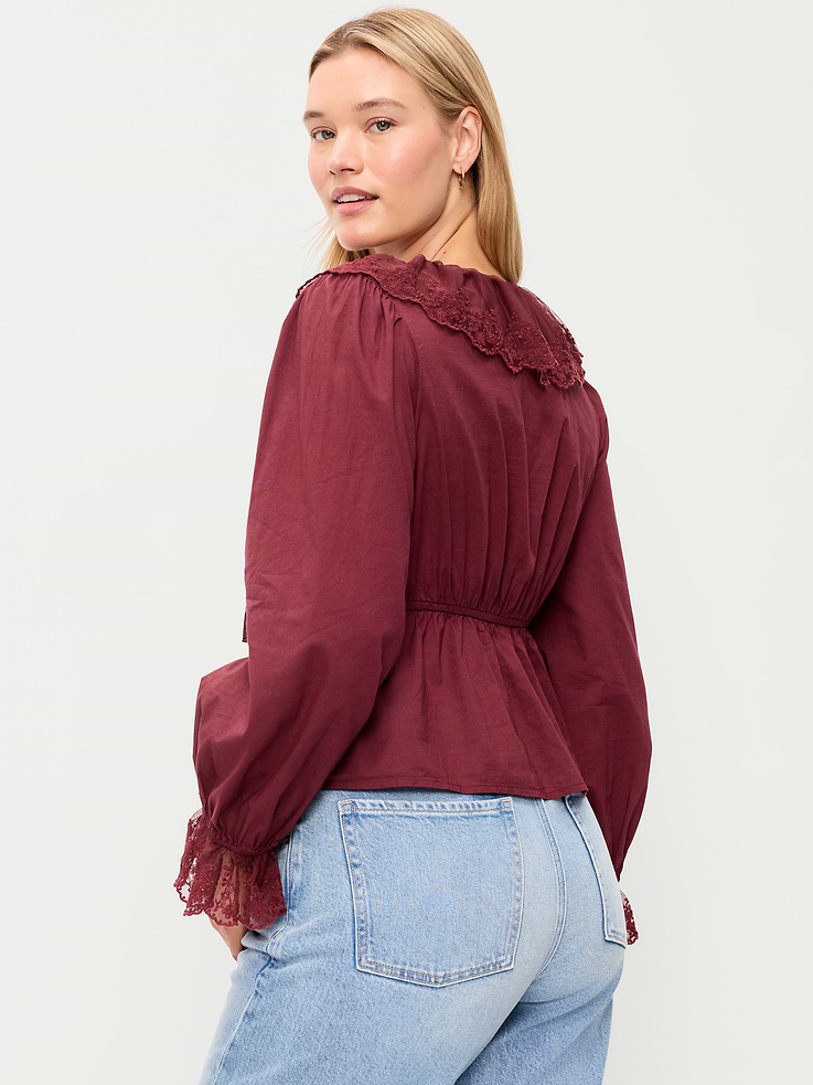 Image 3 of 5, Long-Sleeve Ruffle Collar Peplum Top