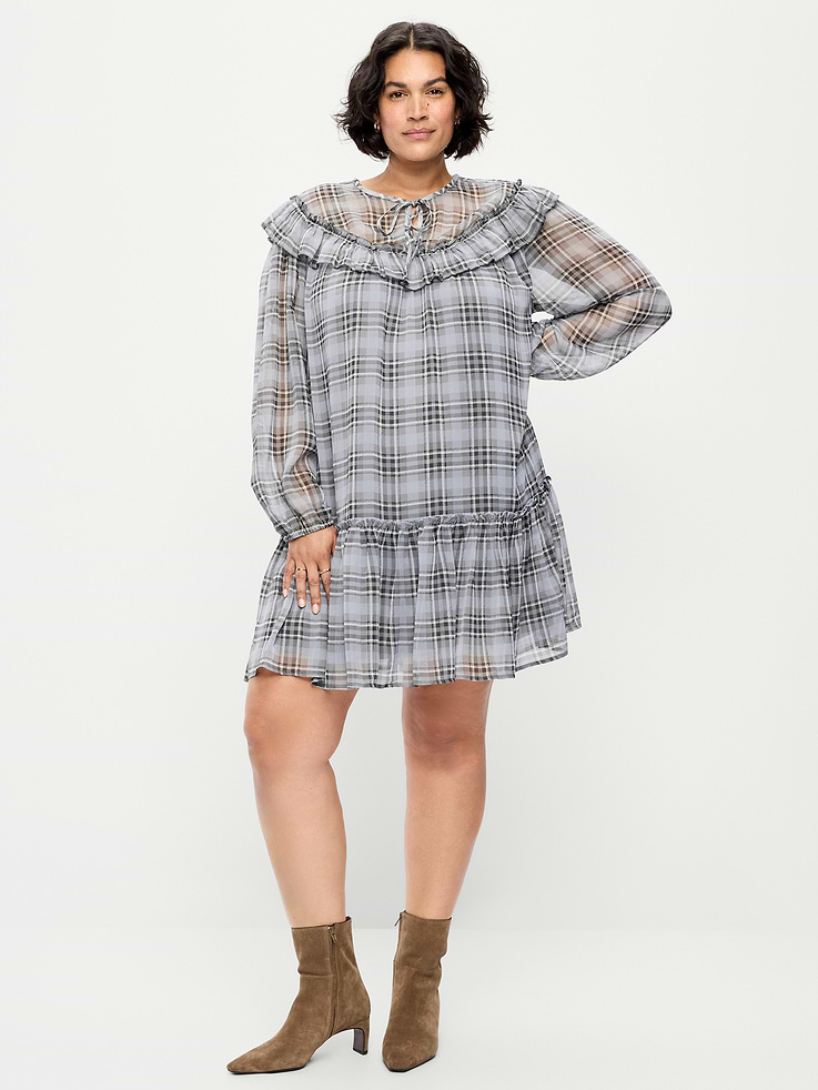 Image 8 of 9, Chiffon Ruffle Swing Mini Dress