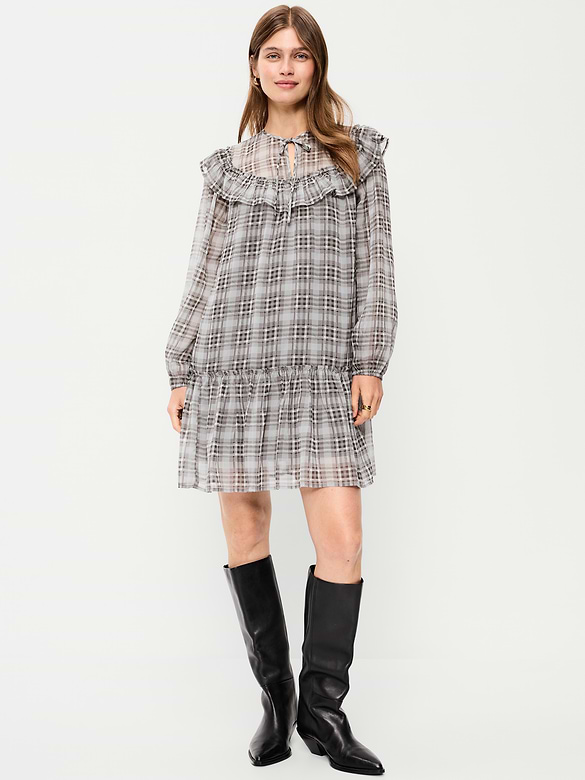 Chiffon Ruffle Swing Mini Dress