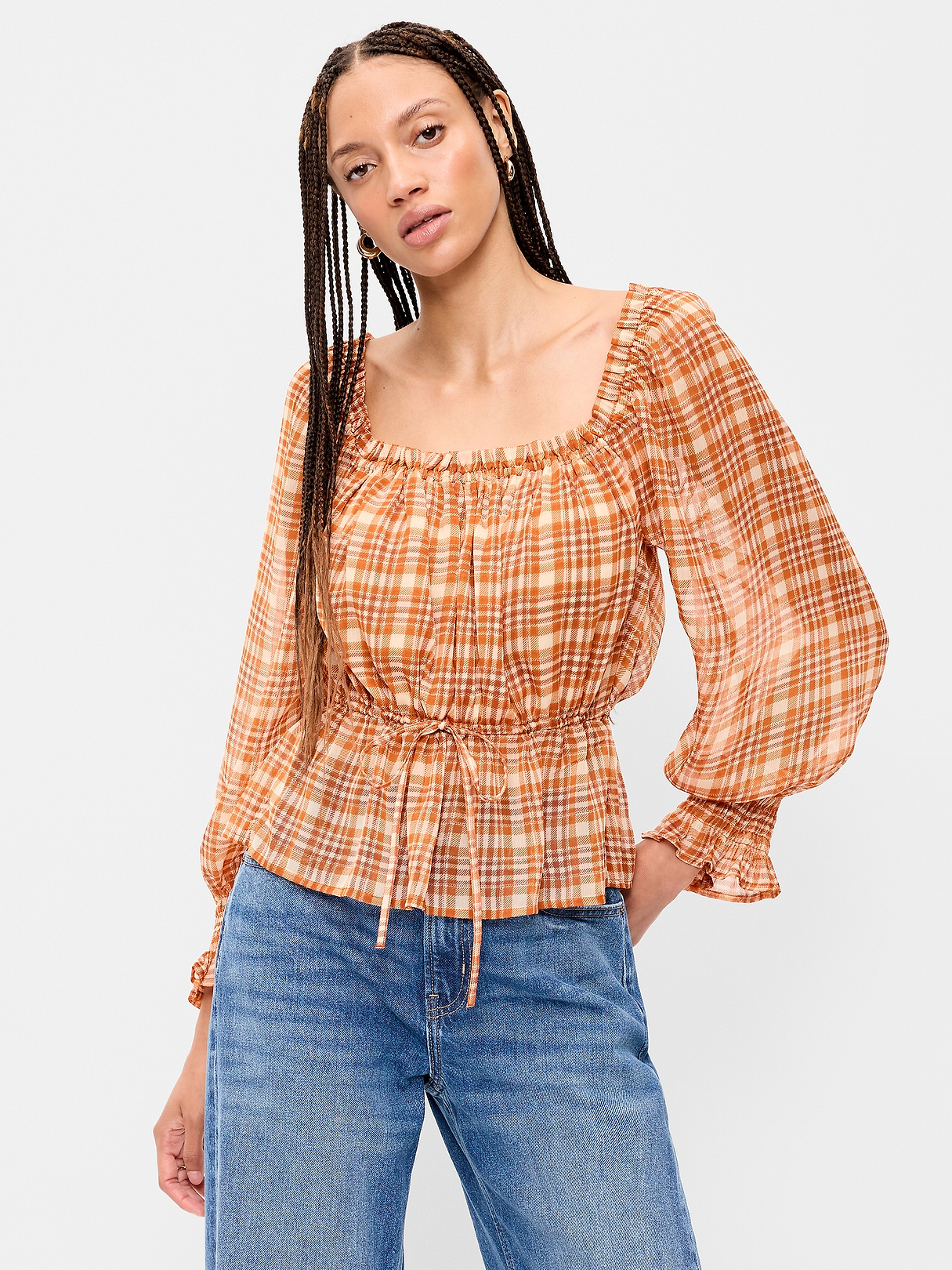 Square-Neck Ruffle-Trimmed Peplum Top | Old Navy