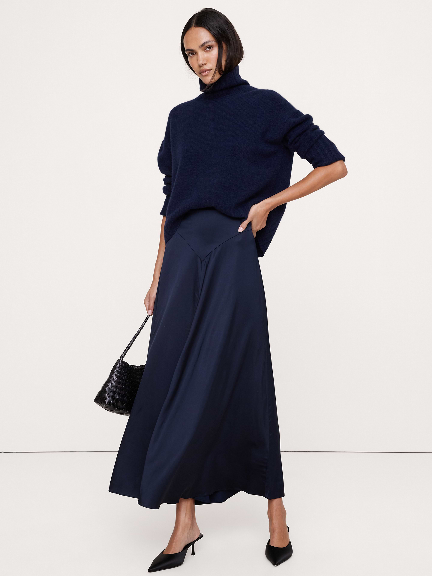 Image number 1 showing, Stretch-Satin Basque-Waist Maxi Skirt