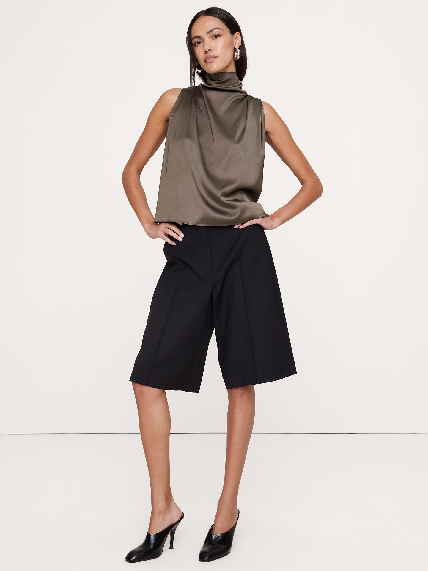 Image 1 of 5, So many ways to wear, we love this top's silky, stretch-satin fabric and the extra-long ties at the neck so you can play around with them., Relaxed fit: Relaxed fit through shoulders, chest and waist., Tie neck., Straight hem., Unlined., Product #915788