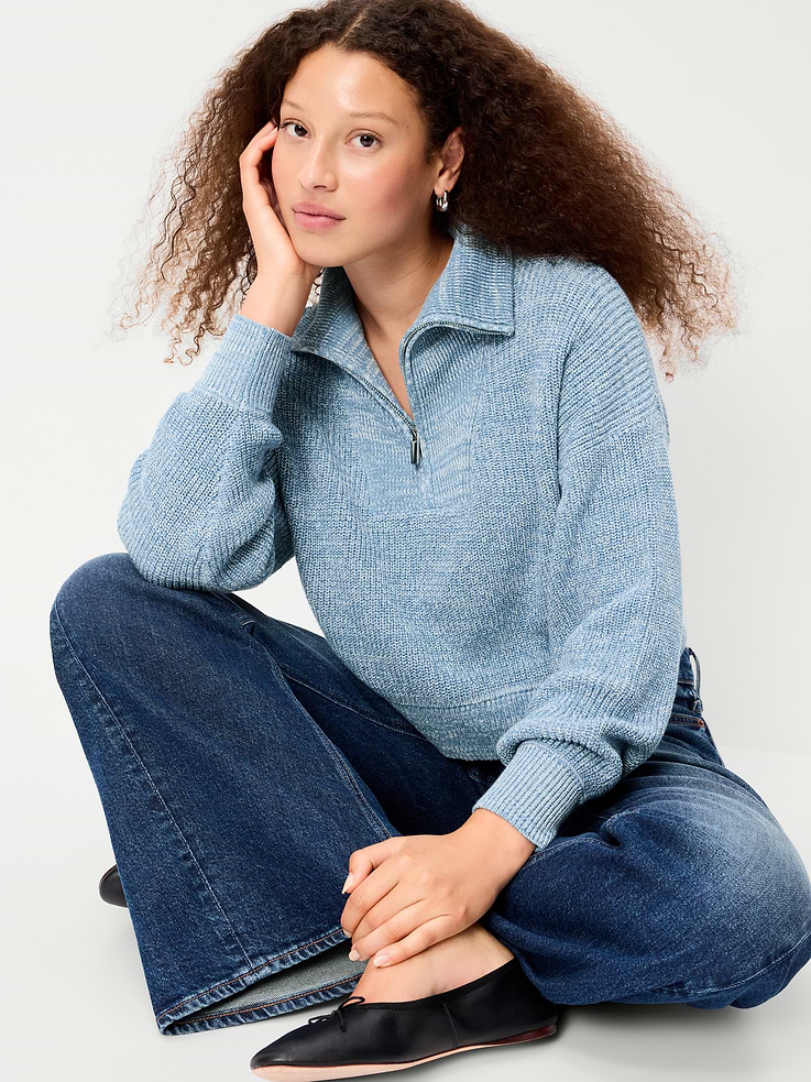 Image 3 of 6, Seaside Cotton Shaker Oversized Half-Zip Sweater