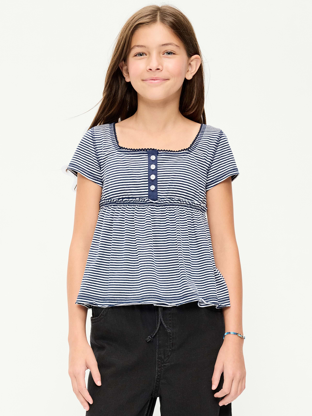 Image number 1 showing, Short-Sleeve Henley Top for Girls