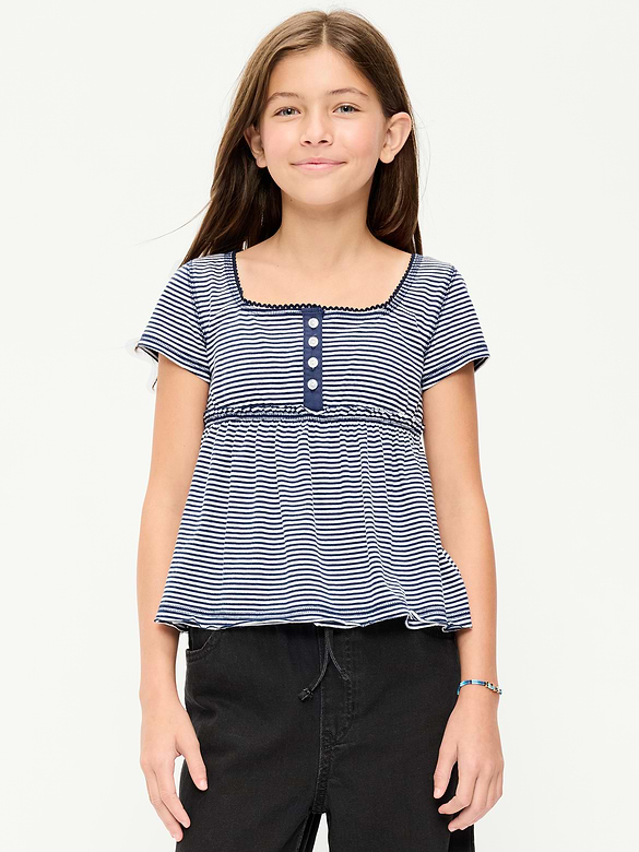 Short-Sleeve Henley Top for Girls