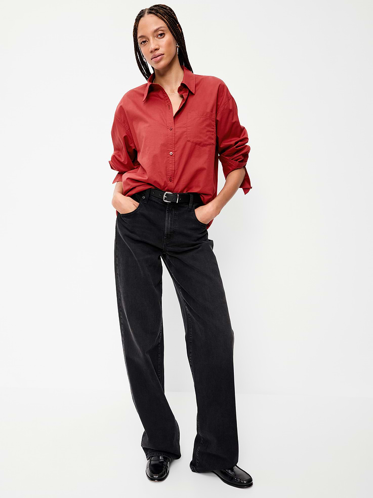 Image 3 of 8, Oversized Button-Down Boyfriend Shirt