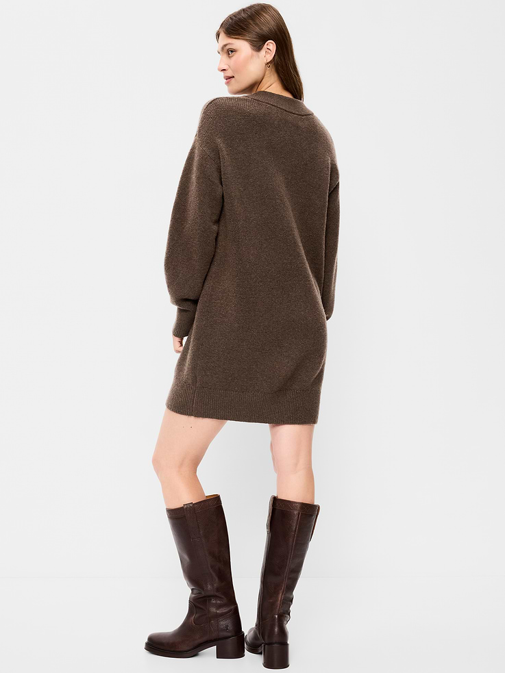 Image 2 of 9, SoSoft Long-Sleeve V-Neck Mini Sweater Dress