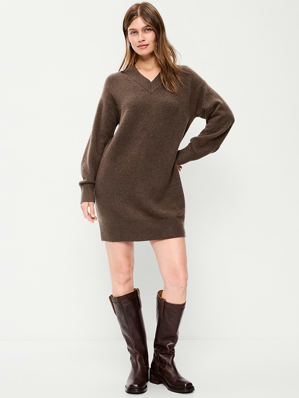 SoSoft Long-Sleeve V-Neck Mini Sweater Dress