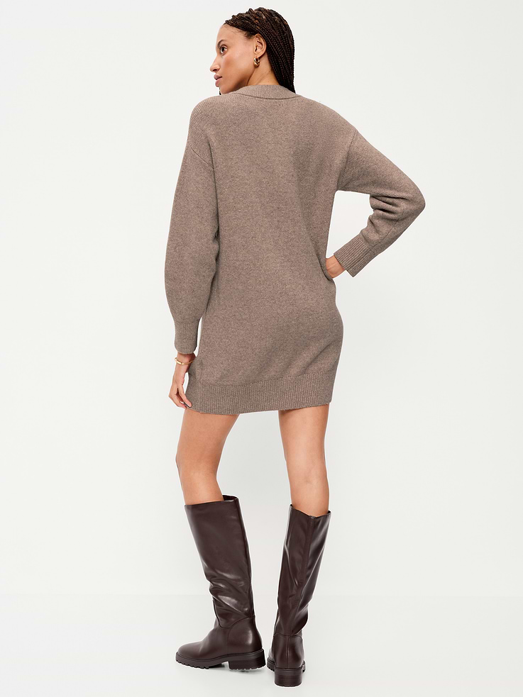 Image 2 of 9, SoSoft Long-Sleeve V-Neck Mini Sweater Dress