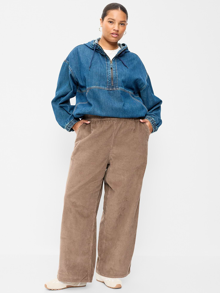 Image 5 of 6, High-Waisted Baggy Wide-Leg Corduroy Pants