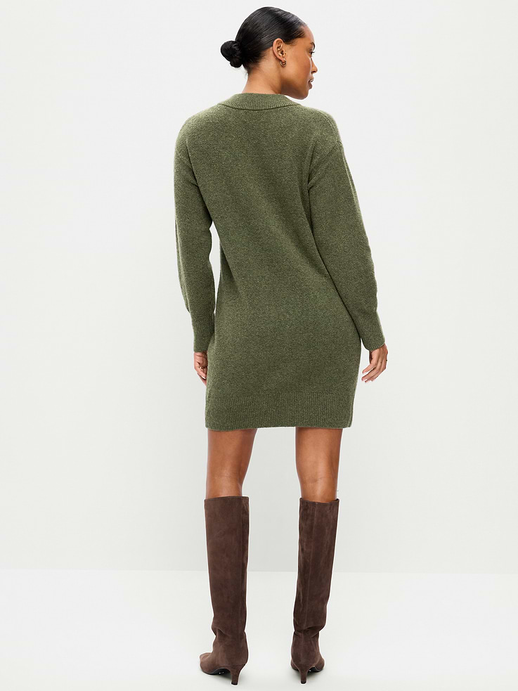 Image 2 of 9, SoSoft Long-Sleeve V-Neck Mini Sweater Dress