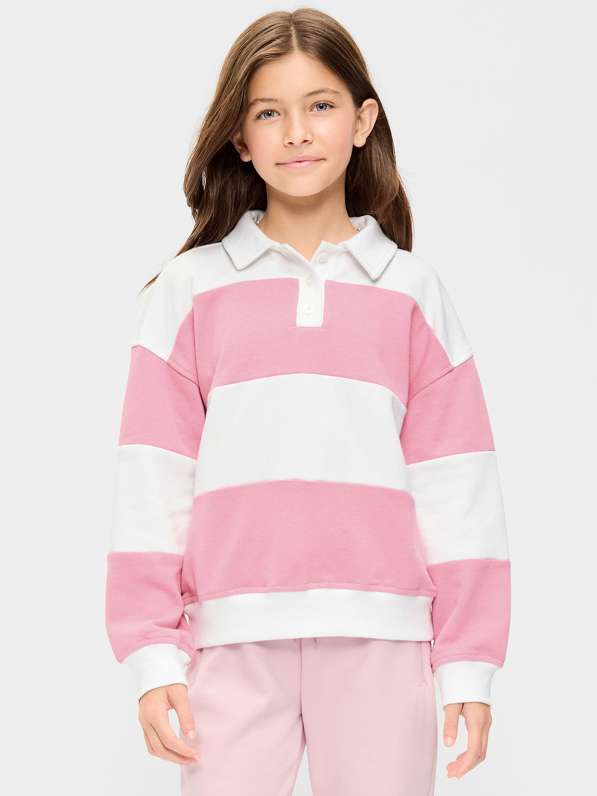 Image 1 of 3, spread collar, three-button placket, long sleeves, wide stripes, Product #907014