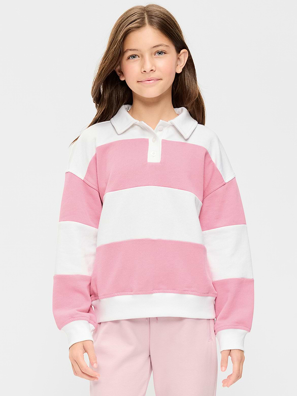 Oversized Long-Sleeve Collared Fleece Sweatshirt for Girls