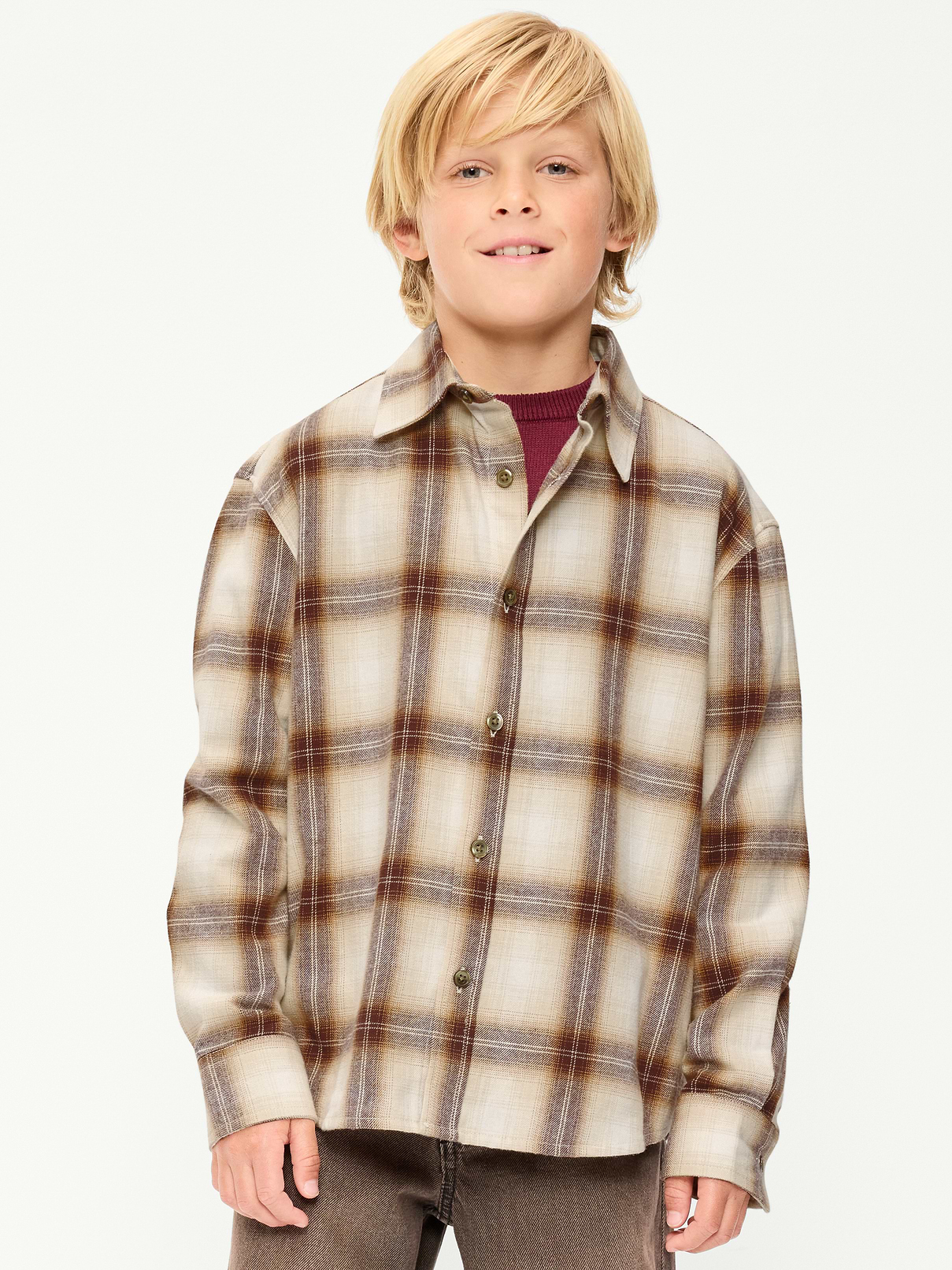 L'image numéro 1 présente Chemise en flanelle surdimensionnée à manches longues pour garçon