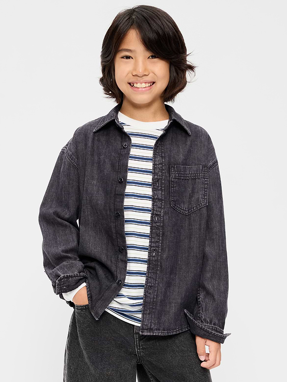 Oversized Long-Sleeve Denim Shirt for Boys