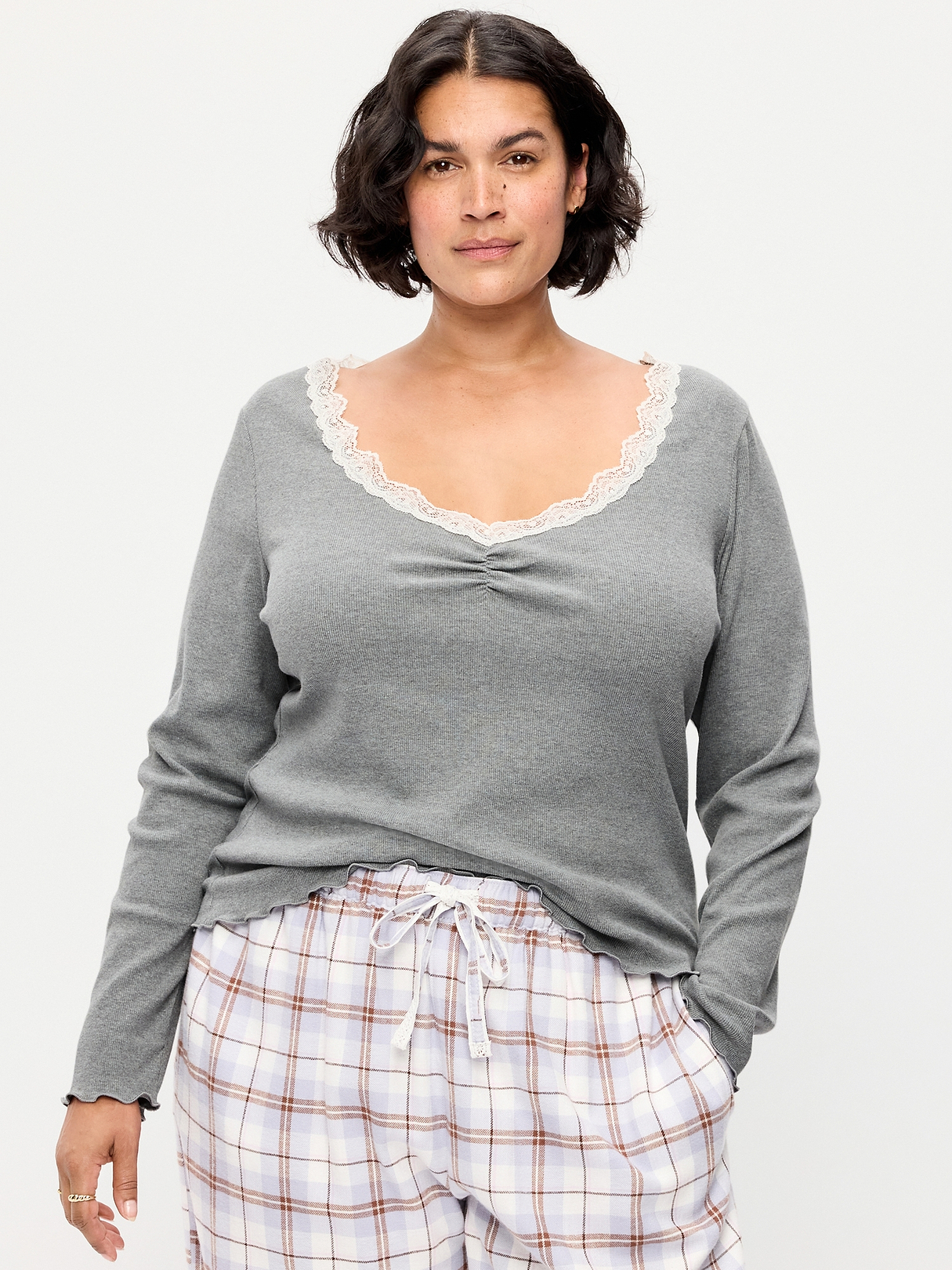 Long-Sleeve Lace Trim T-Shirt | Old Navy
