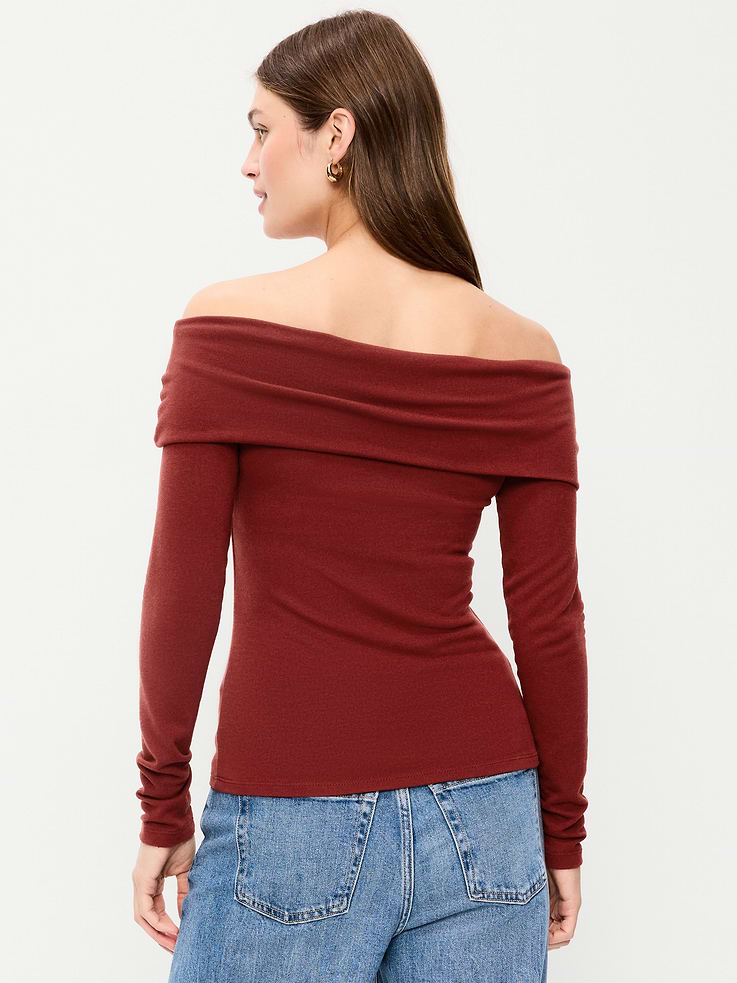 Image 2 of 8, Off-The-Shoulder Long-Sleeve Fitted Top