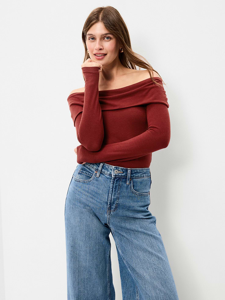 Image 3 of 8, Off-The-Shoulder Long-Sleeve Fitted Top