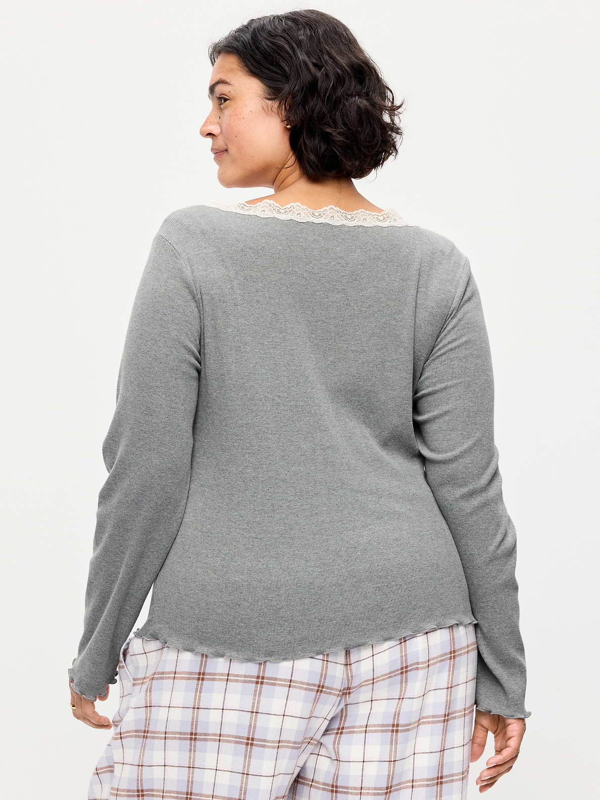 Long-Sleeve Lace Trim T-Shirt | Old Navy