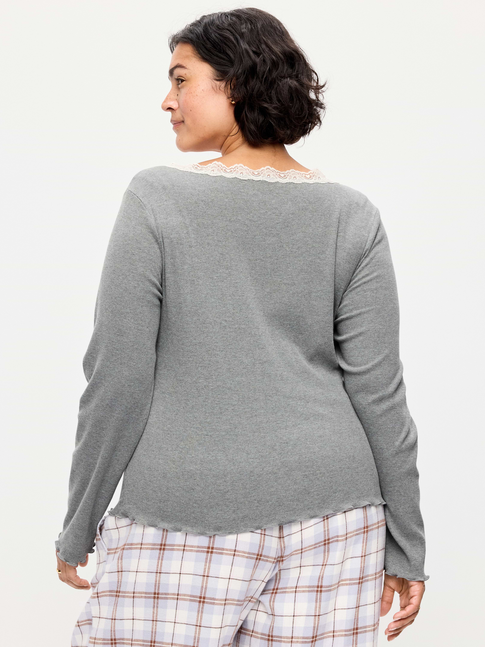 Long-Sleeve Lace Trim T-Shirt | Old Navy