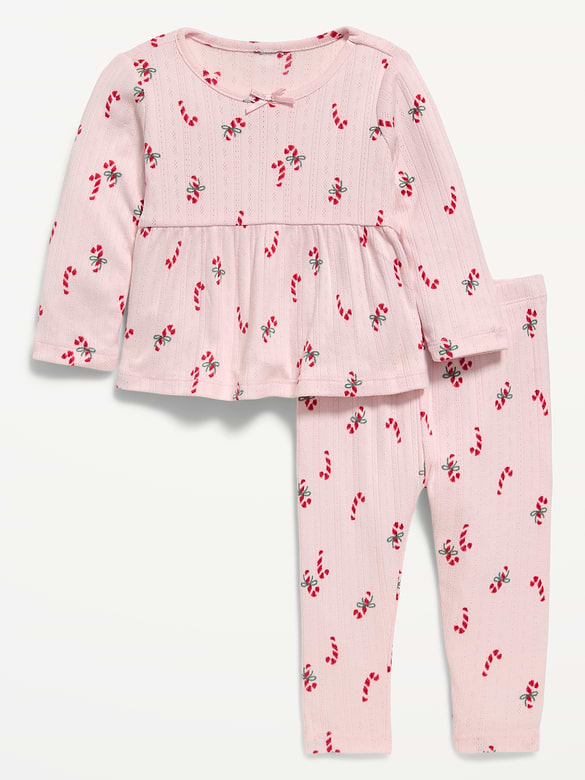 Long-Sleeve Pointelle-Knit Top and Pants Set for Baby